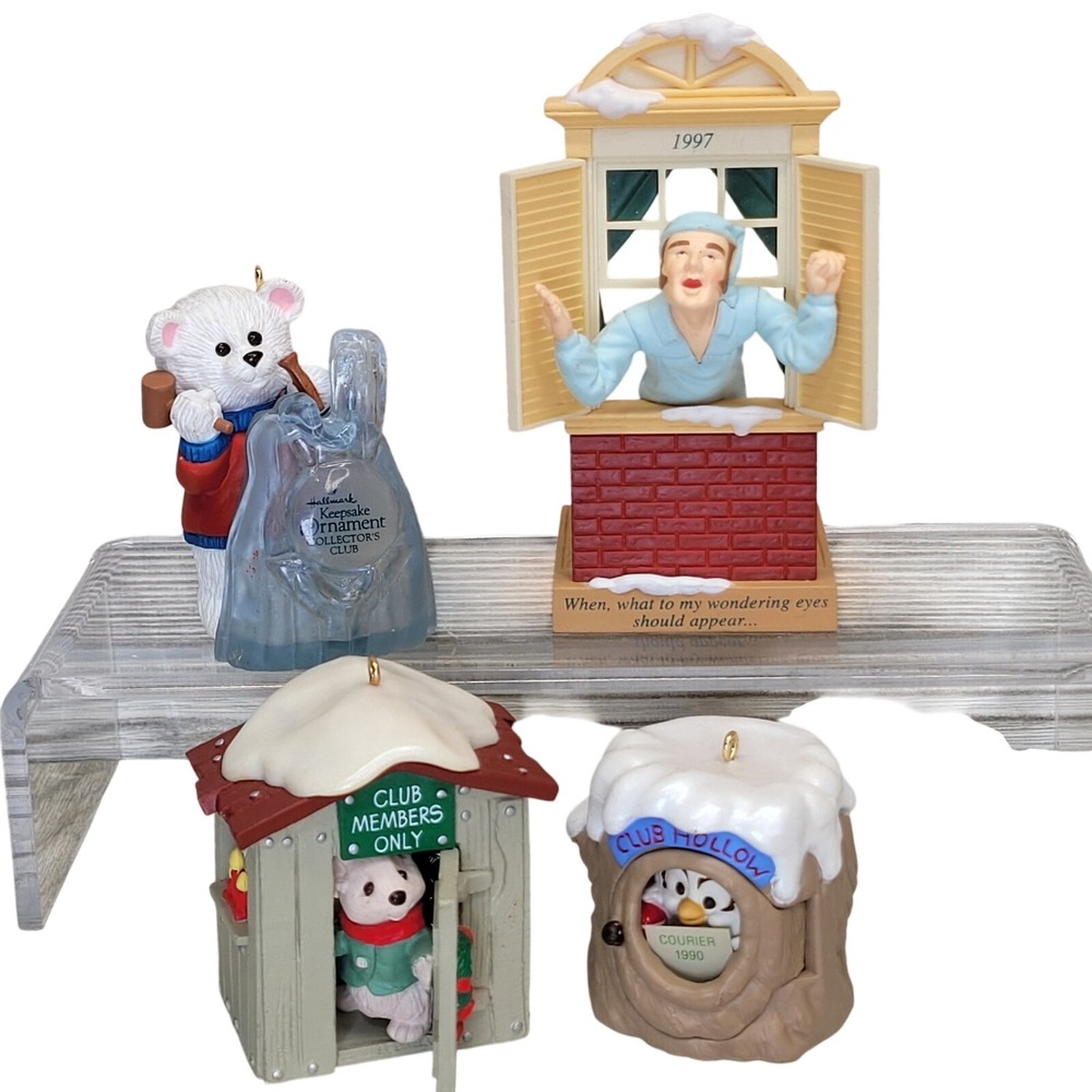 4 Hallmark Keepsake Collectors Club Ornament Christmas 88 90 91 96 Bear Snowman‎